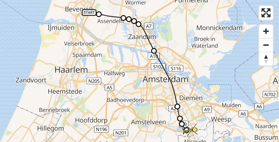 Routekaart van de vlucht: Lifeliner 1 naar Academisch Medisch Centrum (AMC)