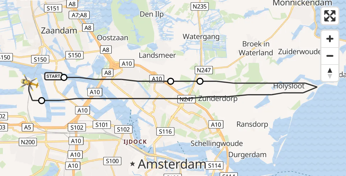 Vluchtroute Traumahelikopter Amsterdam Heliport - Amsterdam Heliport, 04 september 2023, 16:36