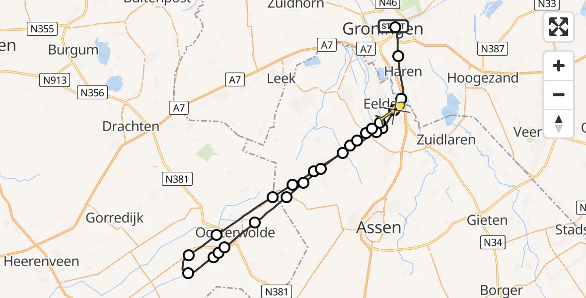 Routekaart van de vlucht: Lifeliner 4 naar Groningen Airport Eelde