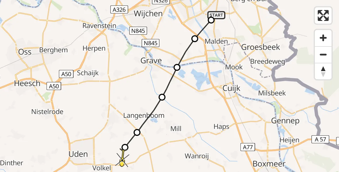 Routekaart van de vlucht: Lifeliner 3 naar Vliegbasis Volkel