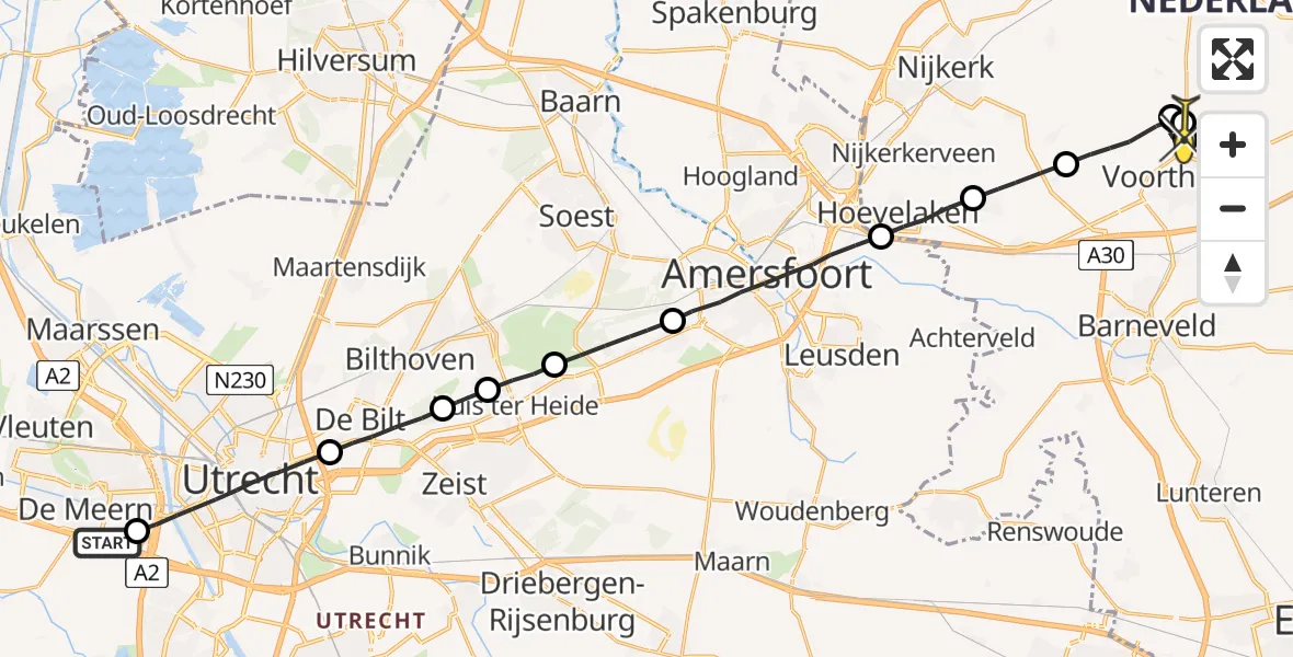 Routekaart van de vlucht: Lifeliner 1 naar Nijkerk