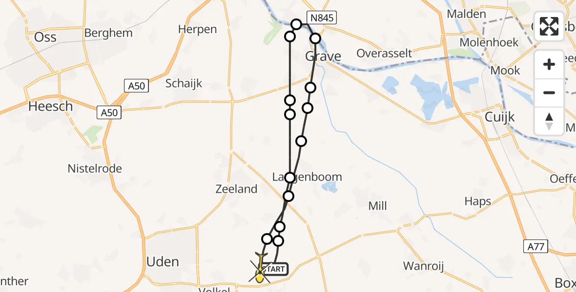 Routekaart van de vlucht: Lifeliner 3 naar Vliegbasis Volkel