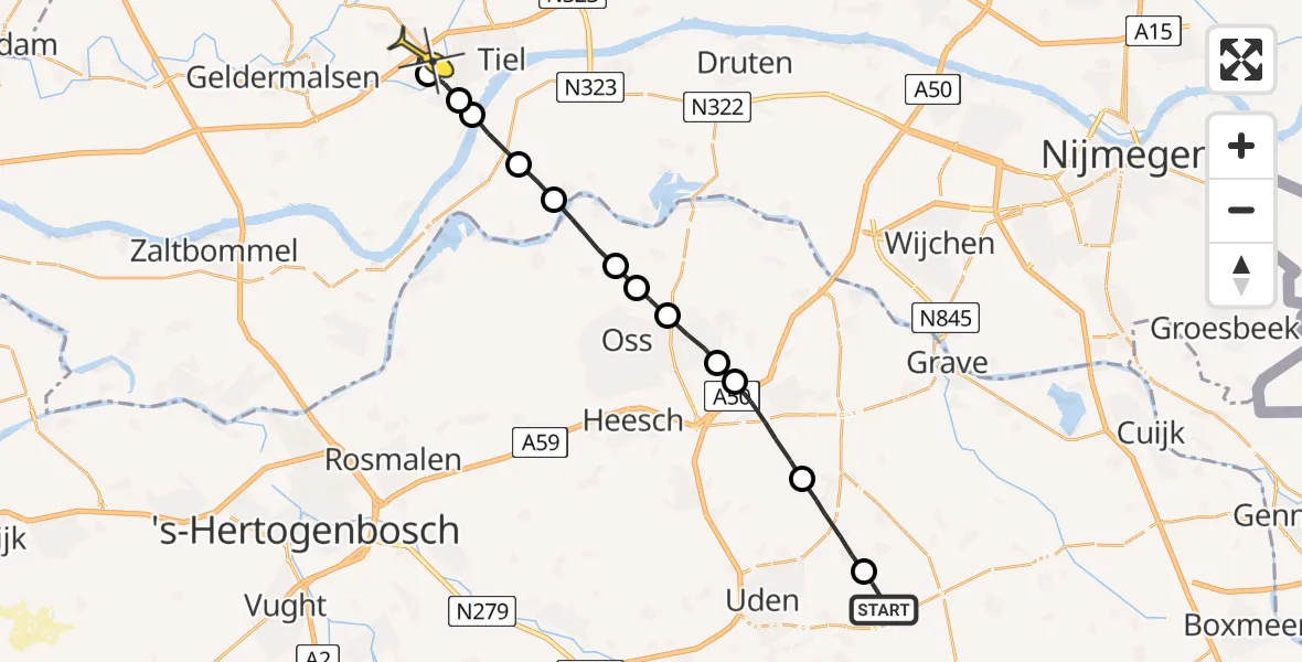 Routekaart van de vlucht: Lifeliner 3 naar Kapel Avezaath