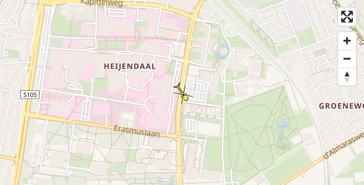 Vluchtroute Traumahelikopter van Radboud Universitair Medisch Centrum naar Radboud Universitair Medisch Centrum