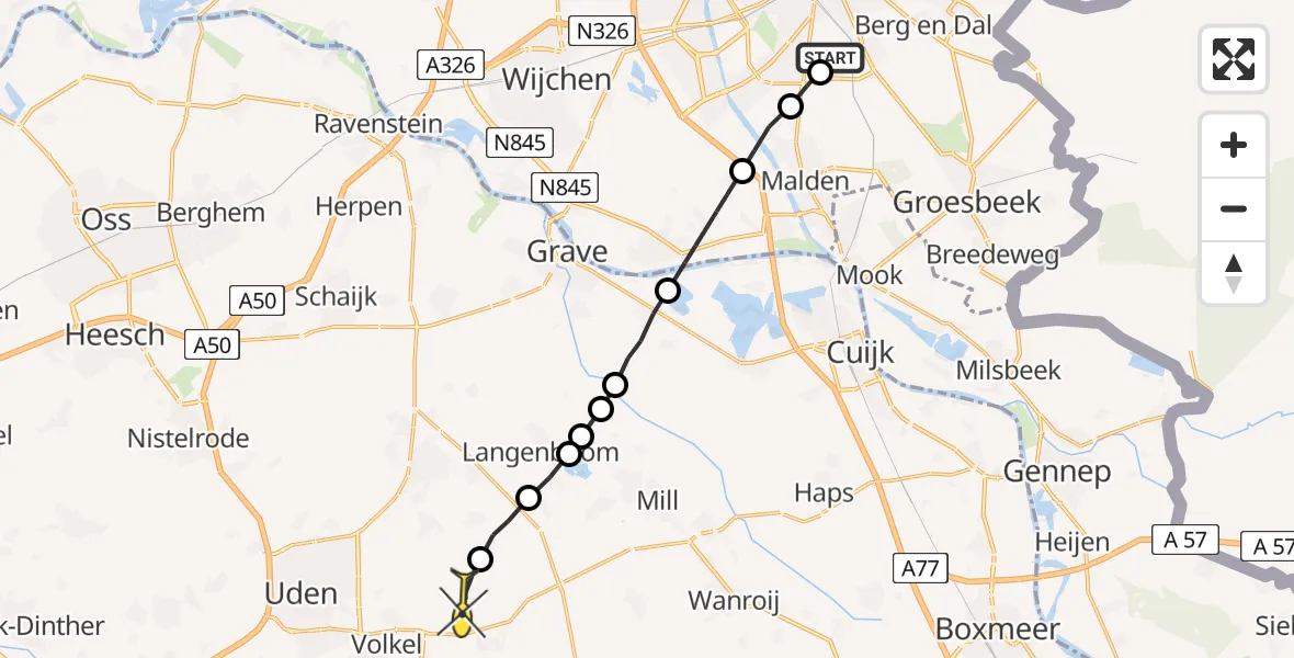 Routekaart van de vlucht: Lifeliner 3 naar Vliegbasis Volkel