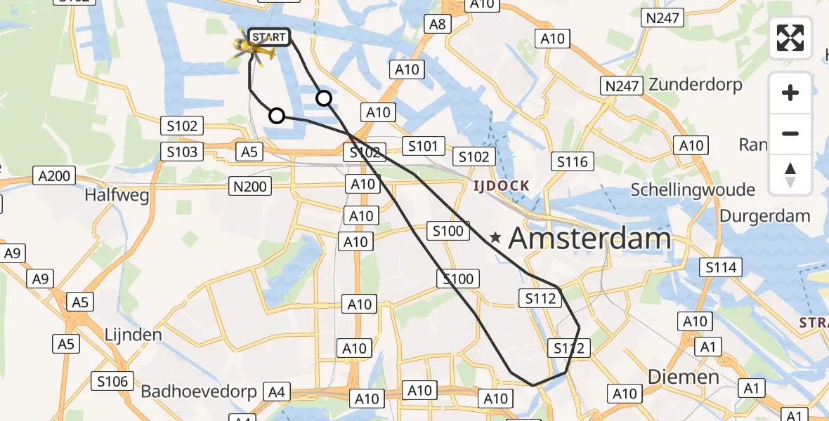 Vluchtroute Traumahelikopter Amsterdam Heliport - Amsterdam Heliport, 04 september 2023, 22:07