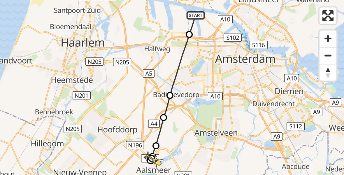 Routekaart van de vlucht: Lifeliner 1 naar Schiphol-Rijk