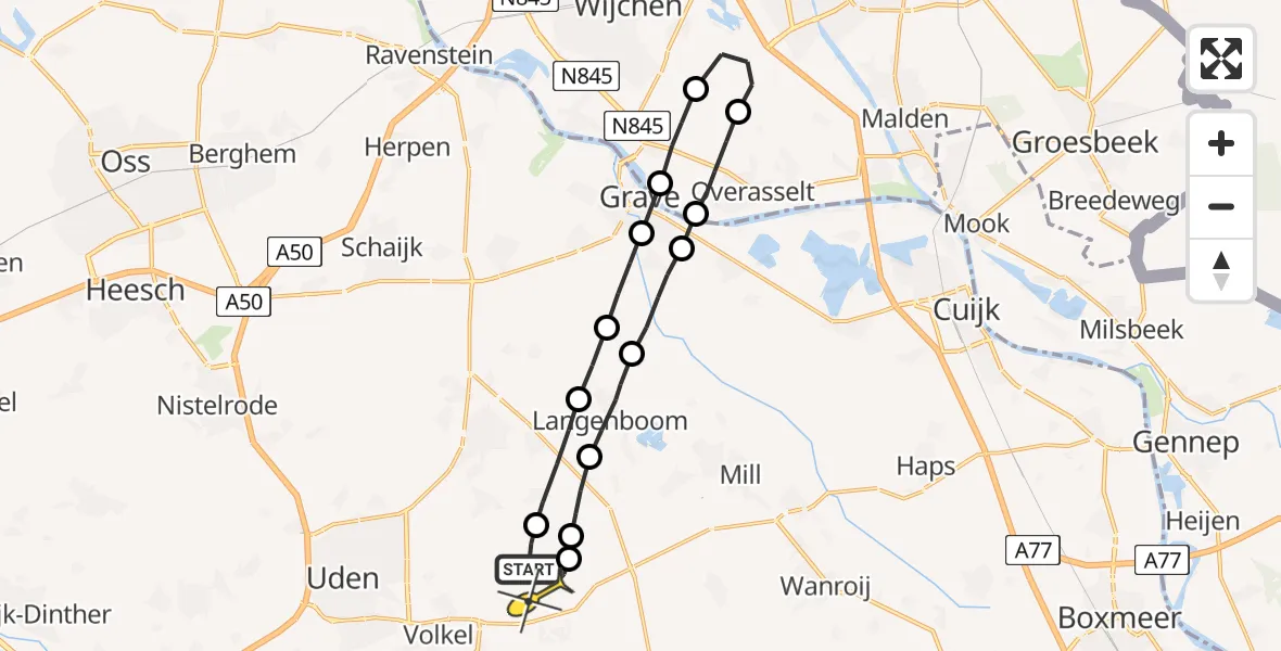 Routekaart van de vlucht: Lifeliner 3 naar Vliegbasis Volkel