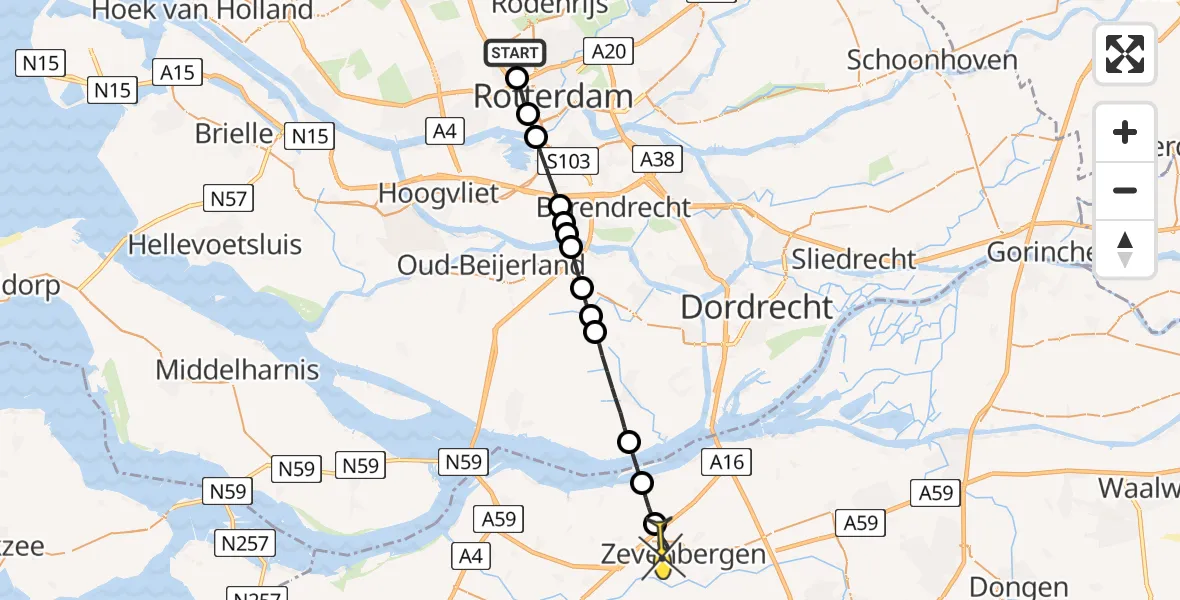 Routekaart van de vlucht: Lifeliner 2 naar Zevenbergen