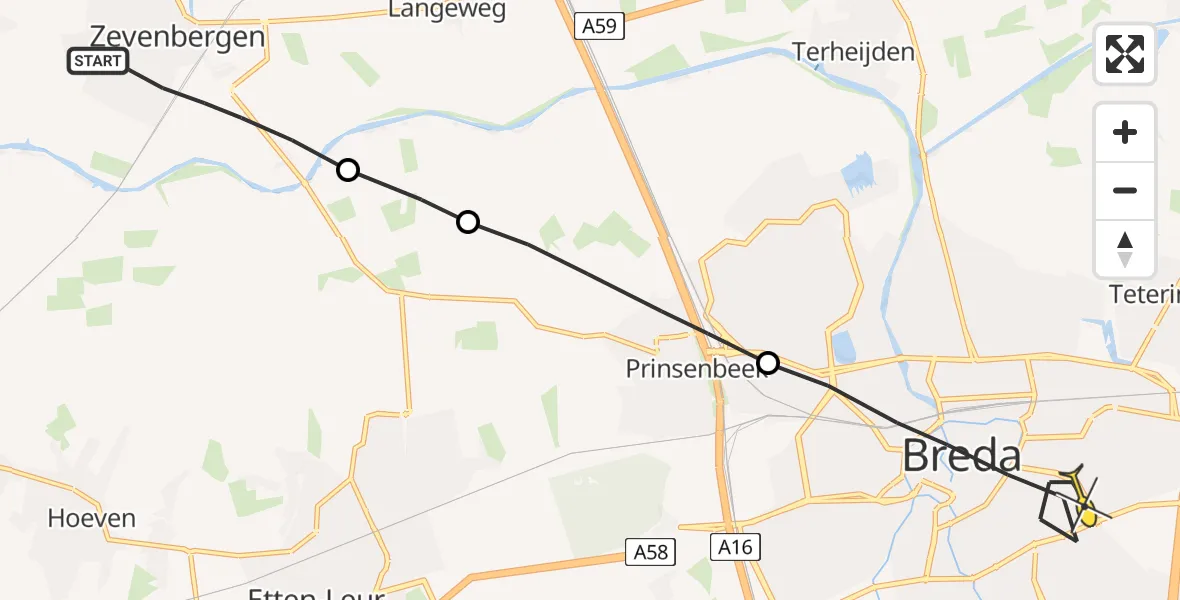 Routekaart van de vlucht: Lifeliner 2 naar Breda