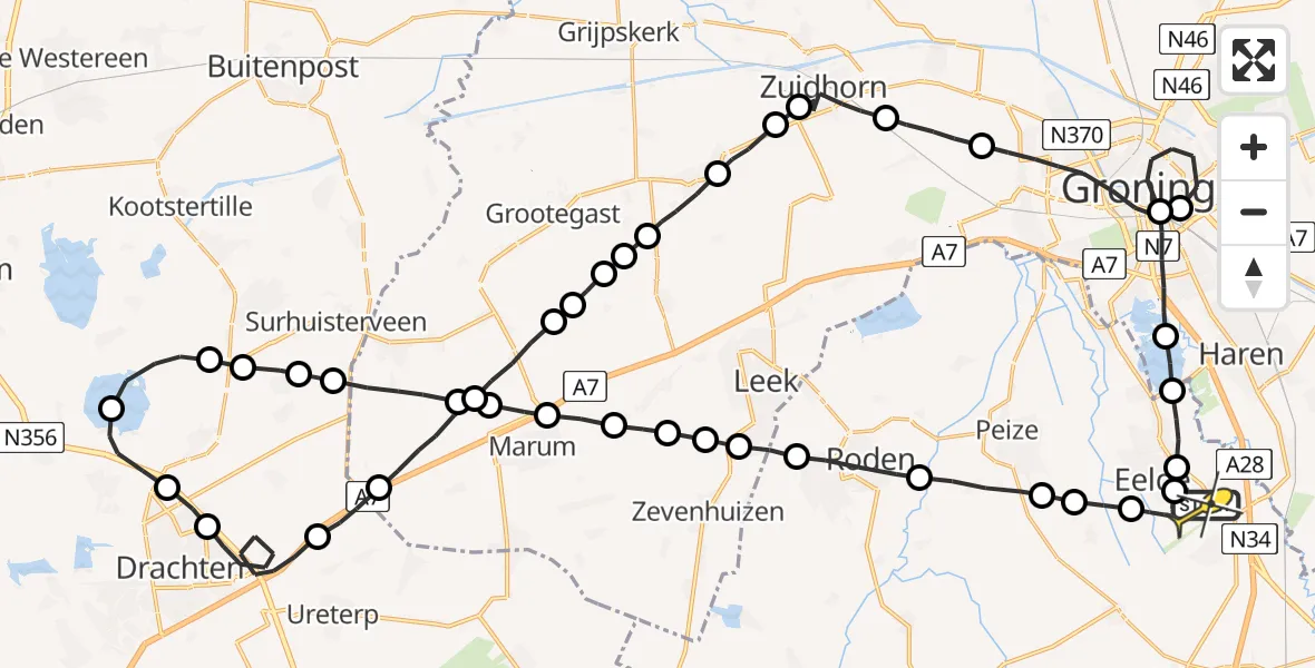 Routekaart van de vlucht: Lifeliner 4 naar Groningen Airport Eelde