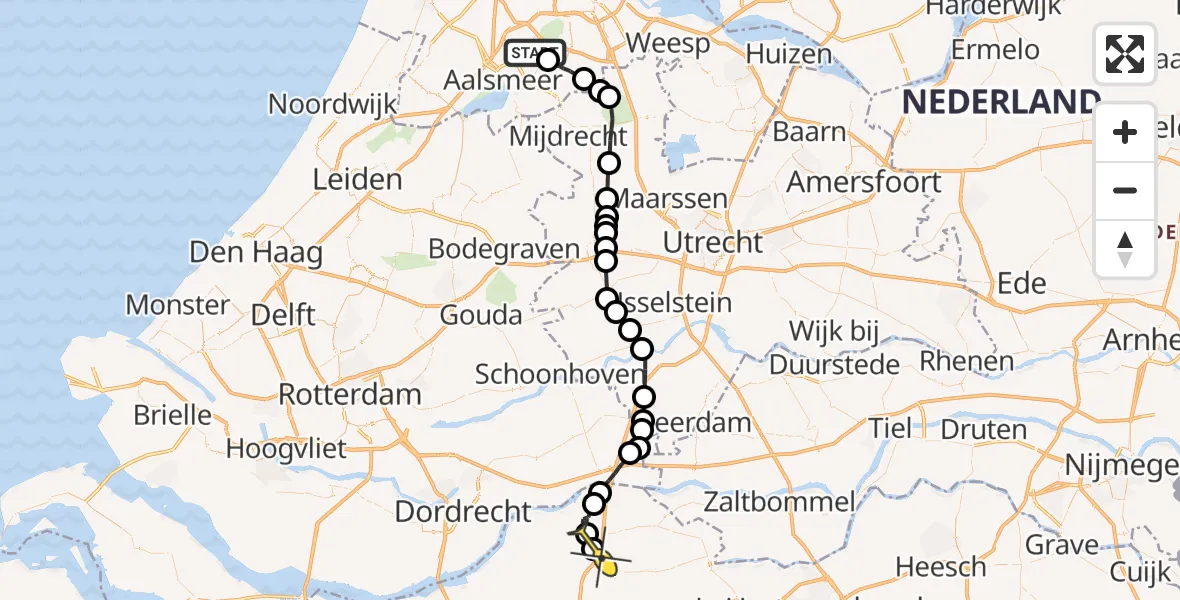Routekaart van de vlucht: Politiehelikopter naar Hank