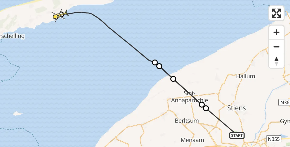Vluchtroute Ambulancehelikopter van Vliegbasis Leeuwarden naar Hoorn