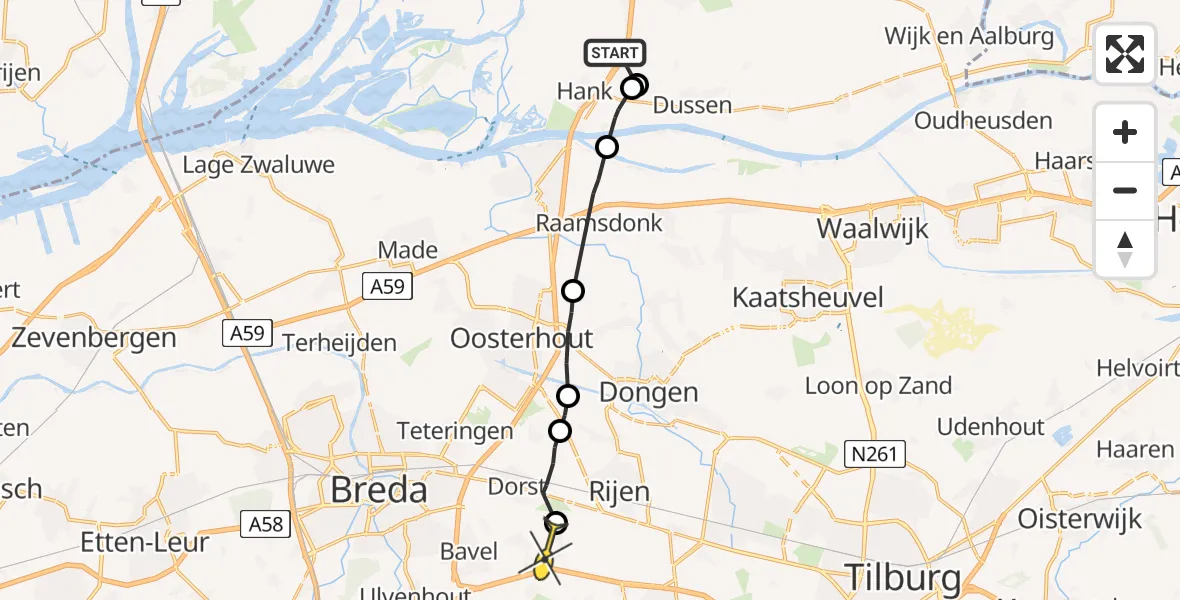 Routekaart van de vlucht: Politiehelikopter naar Molenschot