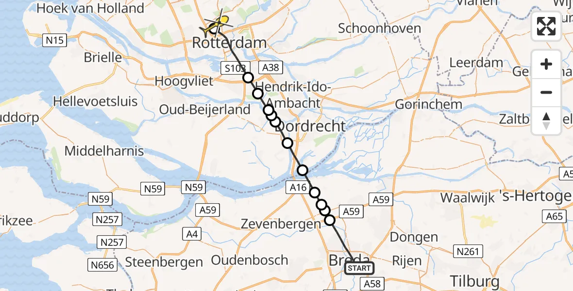 Routekaart van de vlucht: Lifeliner 2 naar Rotterdam The Hague Airport