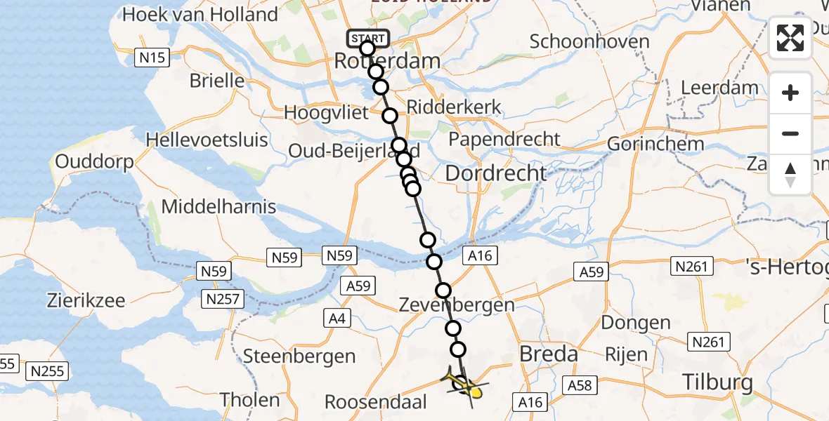 Routekaart van de vlucht: Lifeliner 2 naar Etten-Leur