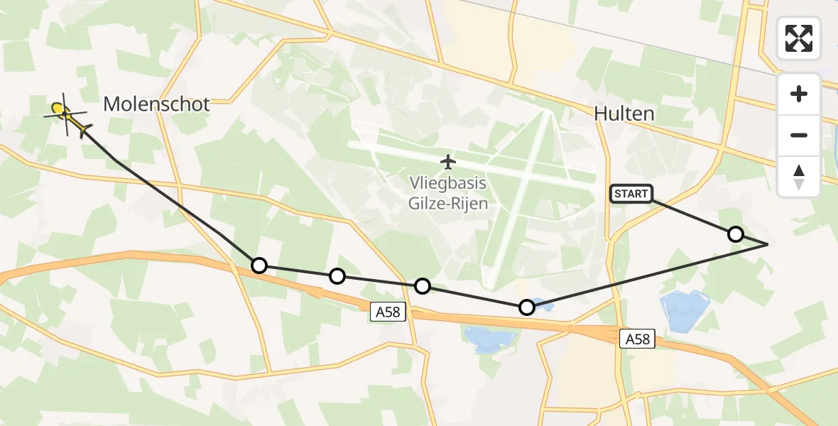 Routekaart van de vlucht: Politiehelikopter naar Molenschot