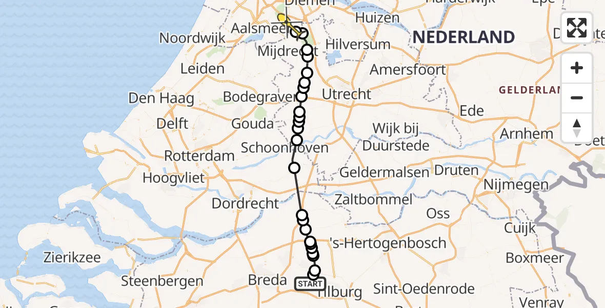 Routekaart van de vlucht: Politiehelikopter naar Amstelveen