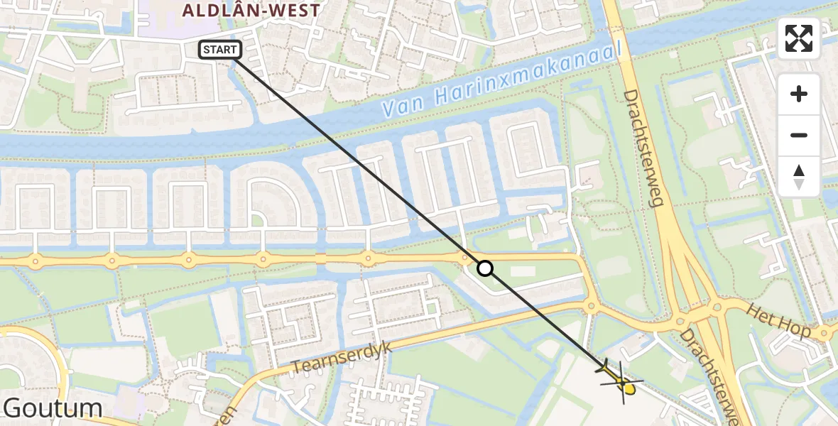 Routekaart van de vlucht: Ambulanceheli naar Leeuwarden