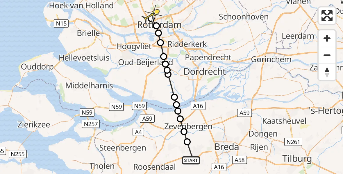 Routekaart van de vlucht: Lifeliner 2 naar Rotterdam The Hague Airport