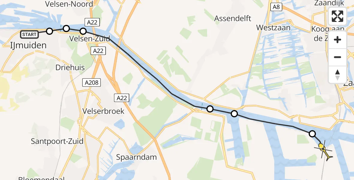 Routekaart van de vlucht: Lifeliner 1 naar Amsterdam Heliport