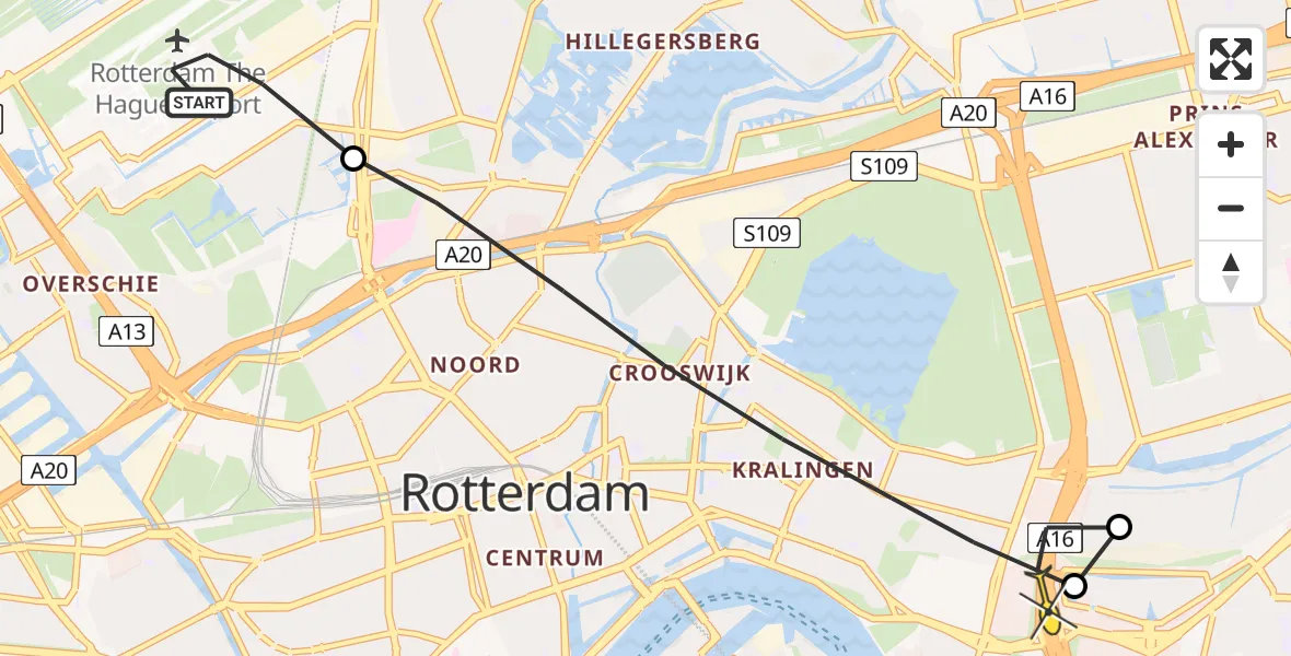 Routekaart van de vlucht: Lifeliner 2 naar Rotterdam