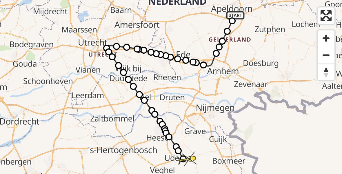 Routekaart van de vlucht: Lifeliner 3 naar Vliegbasis Volkel