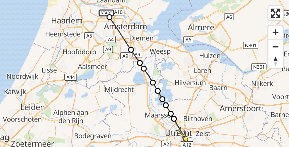 Routekaart van de vlucht: Lifeliner 1 naar Utrecht