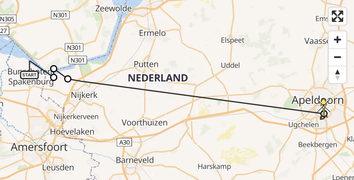 Routekaart van de vlucht: Politiehelikopter naar Apeldoorn