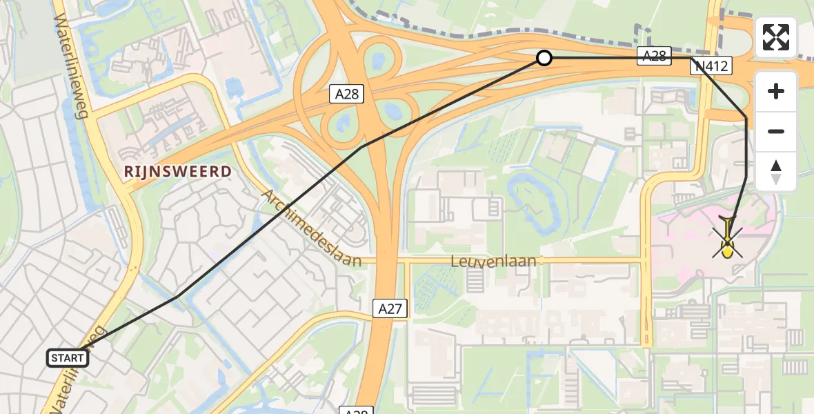 Routekaart van de vlucht: Lifeliner 1 naar Universitair Medisch Centrum Utrecht