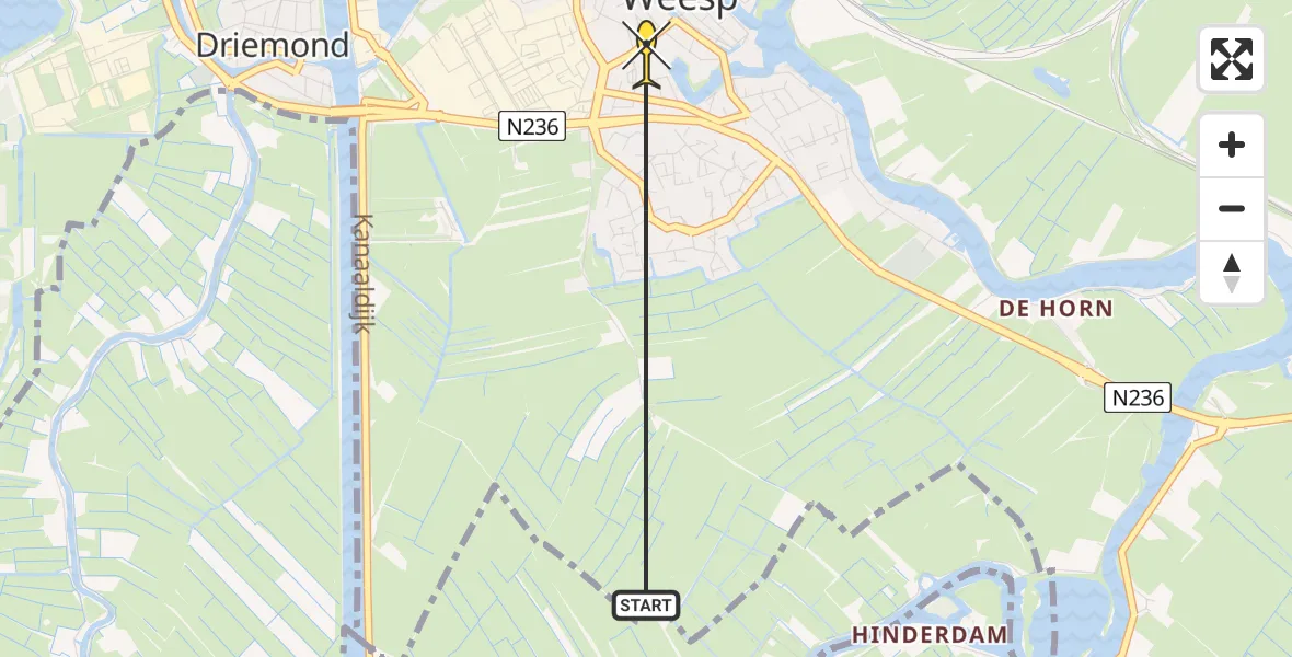Routekaart van de vlucht: Politiehelikopter naar Weesp