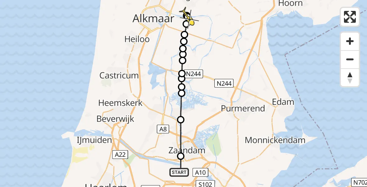 Routekaart van de vlucht: Lifeliner 1 naar Oterleek