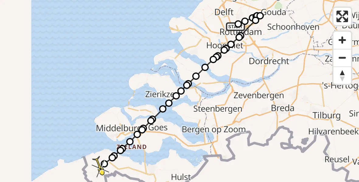 Routekaart van de vlucht: Lifeliner 2 naar Oostburg