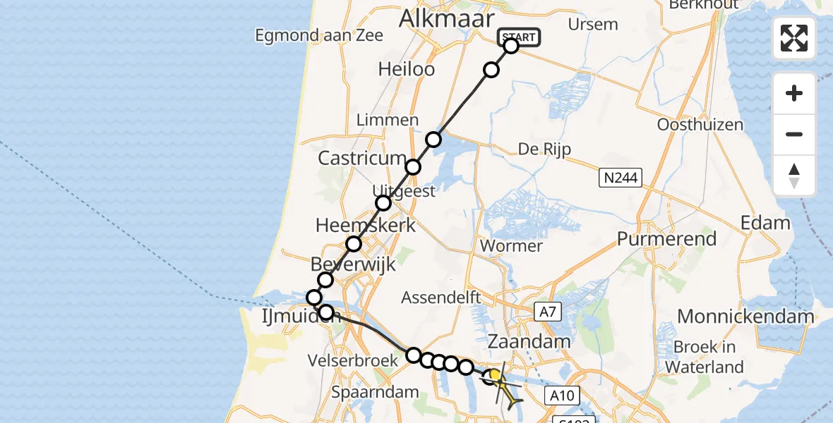 Routekaart van de vlucht: Lifeliner 1 naar Amsterdam Heliport