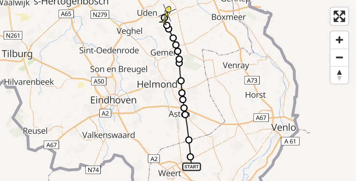 Routekaart van de vlucht: Lifeliner 3 naar Vliegbasis Volkel