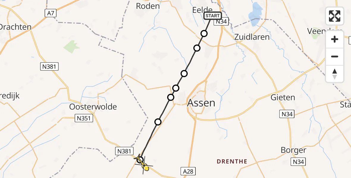 Routekaart van de vlucht: Lifeliner 4 naar Hoogersmilde