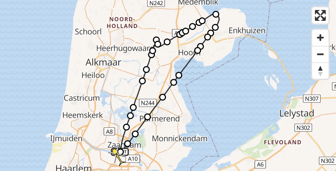 Routekaart van de vlucht: Lifeliner 1 naar Amsterdam Heliport