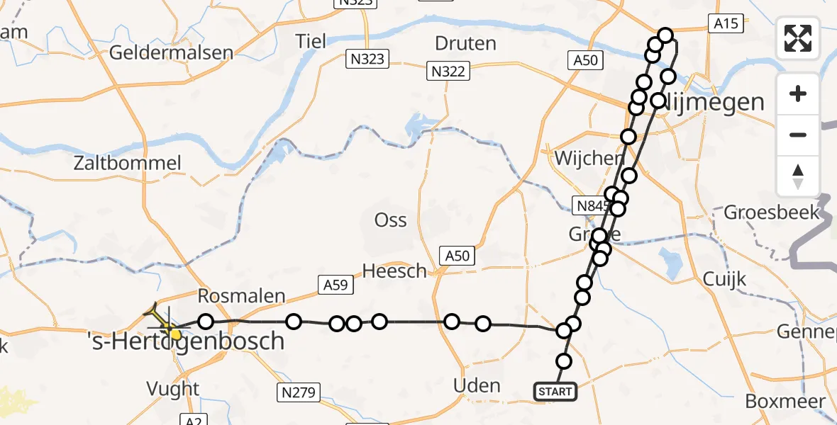 Routekaart van de vlucht: Lifeliner 3 naar 's-Hertogenbosch