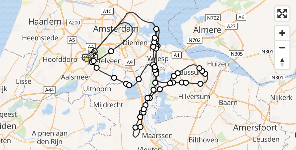 Routekaart van de vlucht: Politieheli naar Schiphol