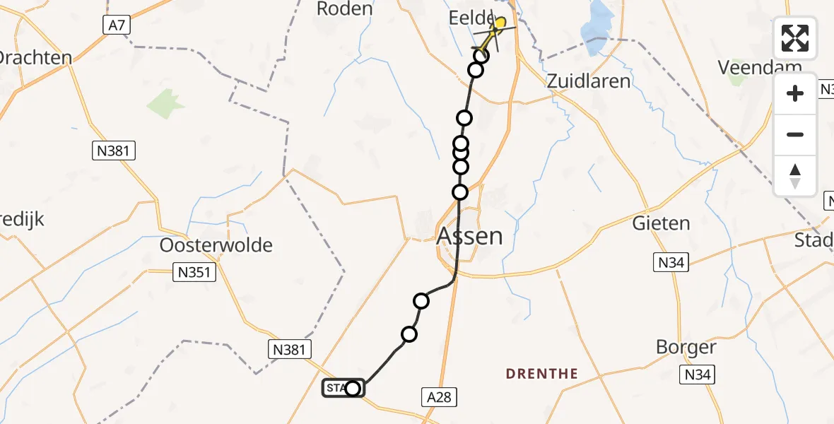 Routekaart van de vlucht: Lifeliner 4 naar Groningen Airport Eelde