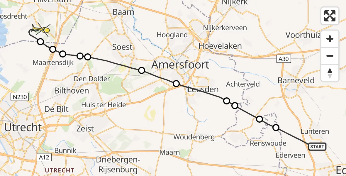 Routekaart van de vlucht: Lifeliner 3 naar Vliegveld Hilversum