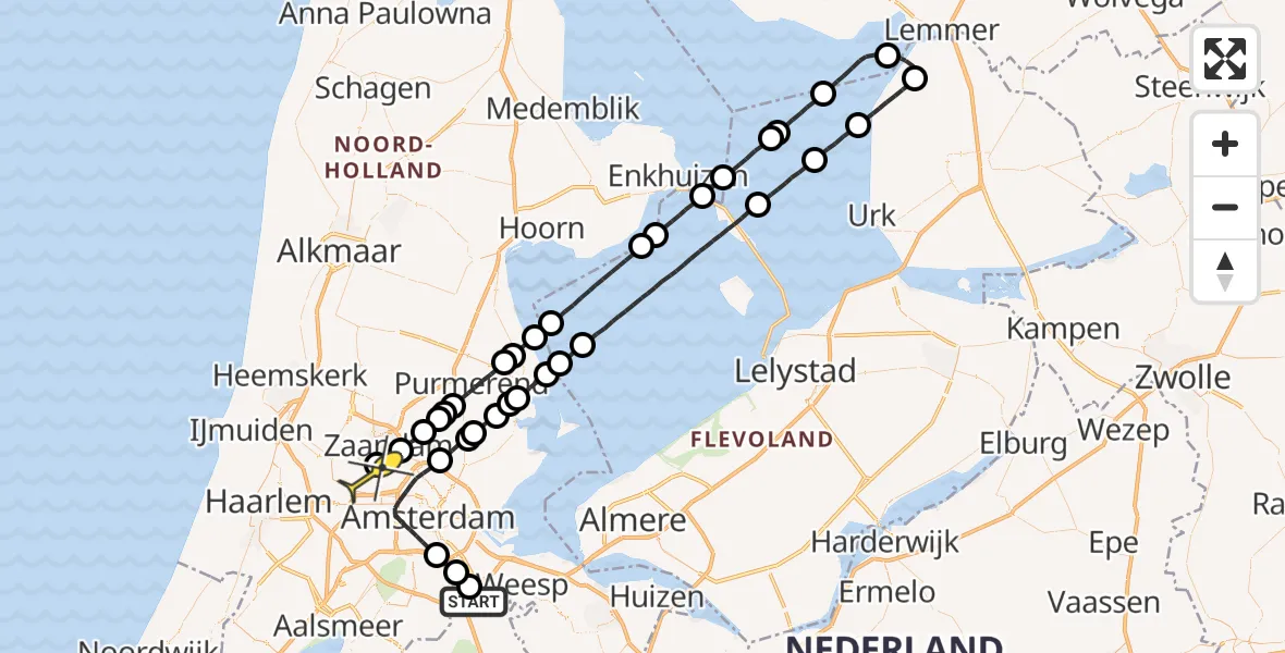 Routekaart van de vlucht: Lifeliner 1 naar Amsterdam Heliport