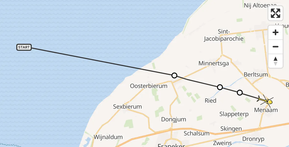 Routekaart van de vlucht: Ambulancehelikopter naar Menaam