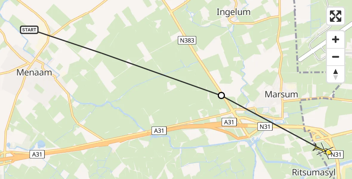 Routekaart van de vlucht: Ambulancehelikopter naar Leeuwarden