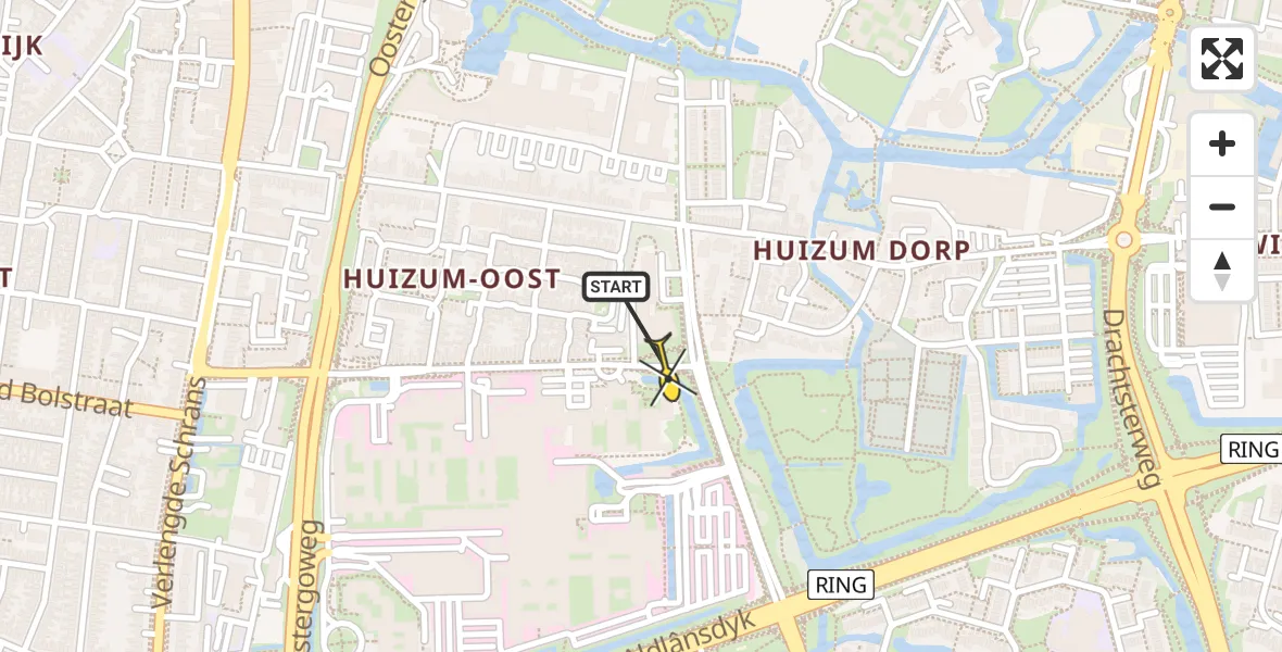 Vluchtroute Ambulancehelikopter van Leeuwarden naar Leeuwarden