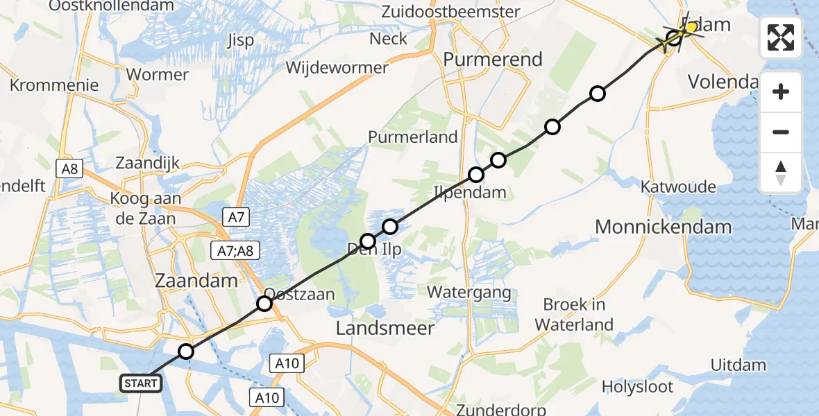 Routekaart van de vlucht: Lifeliner 1 naar Edam