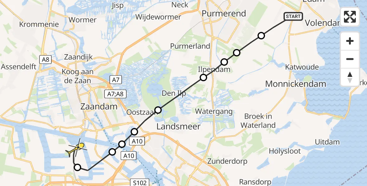 Routekaart van de vlucht: Lifeliner 1 naar Amsterdam Heliport