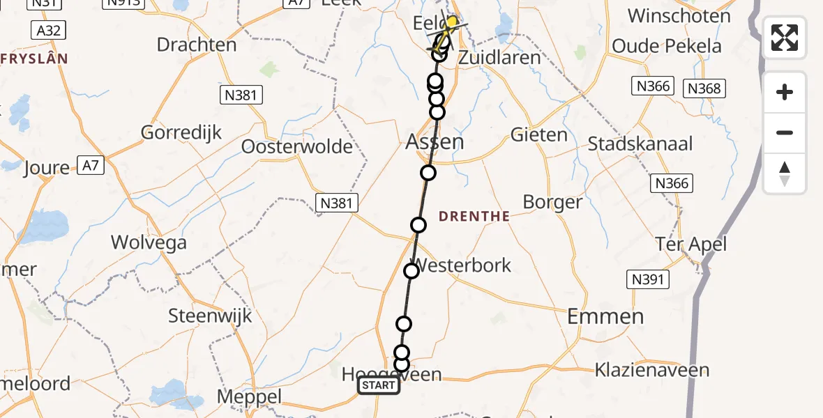 Routekaart van de vlucht: Lifeliner 4 naar Groningen Airport Eelde