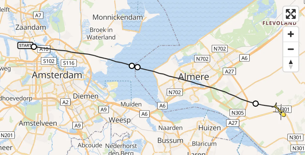 Routekaart van de vlucht: Lifeliner 1 naar Zeewolde