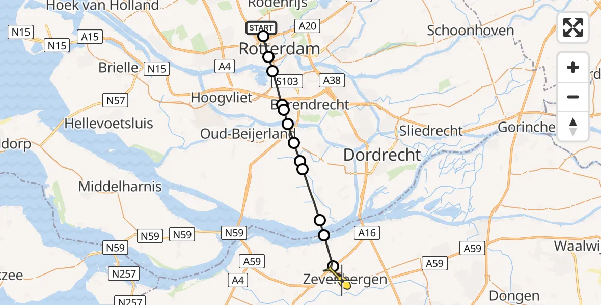 Routekaart van de vlucht: Lifeliner 2 naar Zevenbergen